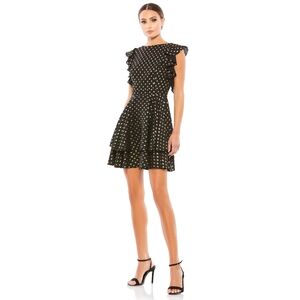Ieena for Mac Duggal Metallic Polka Dot Flutter Sleeve Mini Dress